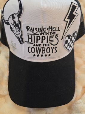 'Raising Hell with the Hippies and the Cowboys' Black & White Patch Cap